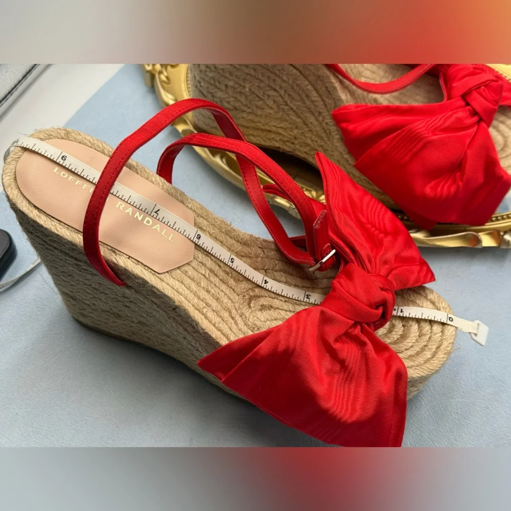 🆕 LOEFFLER RANDALL 🧿 NWOB Angelina Red Moiré Bow Wedge Espadrille, Sz 7